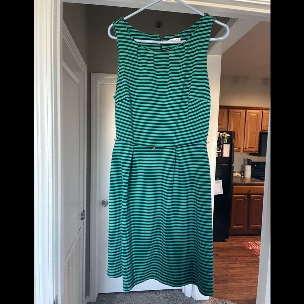 Green and navy stripped dress